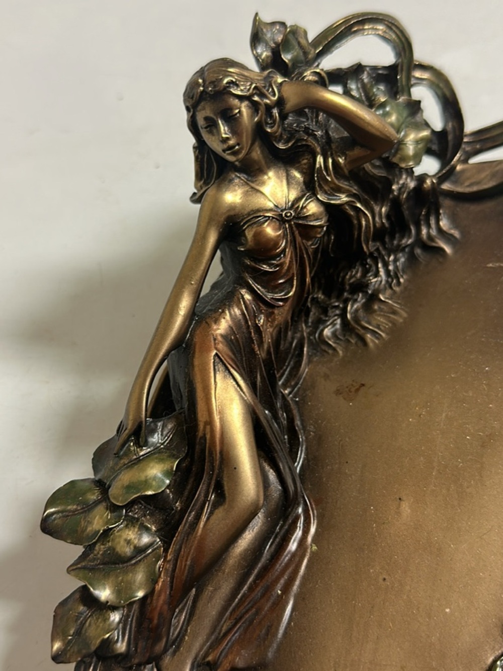 Bronze Art Nouveau Maiden Decorative Tray
